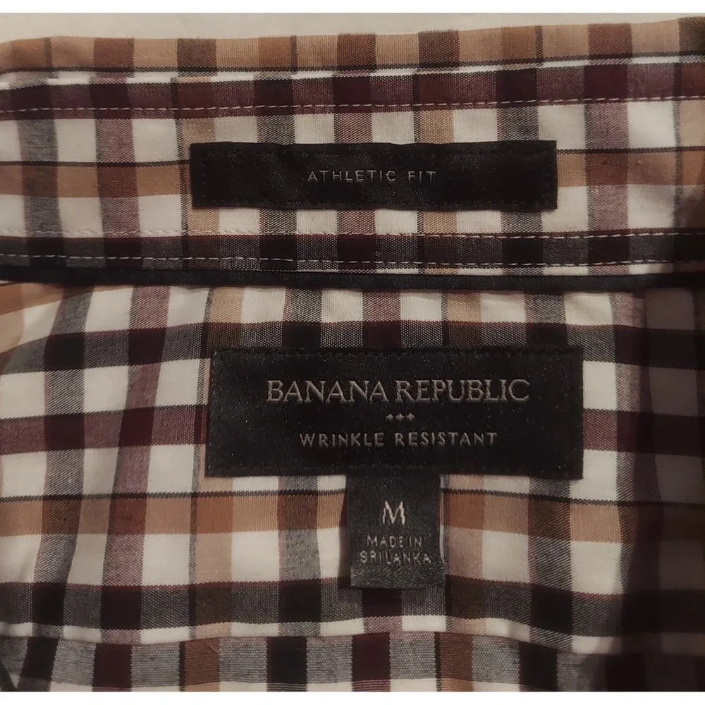 Banana Republic Mens Plaid Athletic Fit LS Dress Shirt Size Medium NWOT